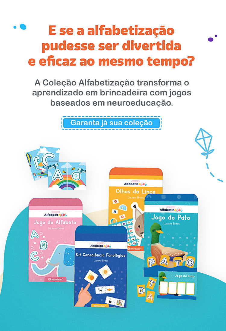 A coleção alfabetização transforma o aprendizado em brincadeira com jogos baseados em neuroeducação.